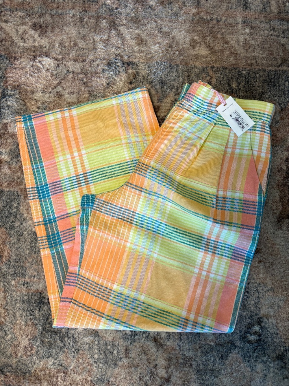 Vineyard Vines Women's Lemon Tart Plaid Linen-Blend Wide Leg Trouser Size 8 NWT